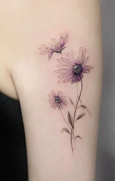 Aster Flower Tattoo - What Does it Mean? (Illustrated) Aster Flower Tattoo, Aster Tattoo, Aster Flower Tattoos, Violet Flower Tattoos, Larkspur Tattoo, Gladiolus Tattoo, Carnation Tattoo, Daffodil Tattoo, Flower Tattoo Meanings