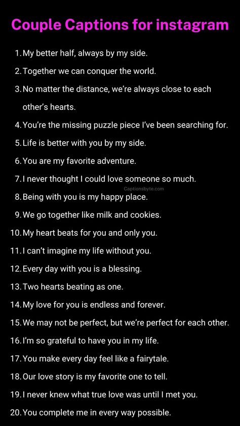 Couple Captions for Instagram Caption For Secret Boyfriend, Instagram Post Captions For Couples, Captions For Life Partner, Captions For Photos With Boyfriend, Couples Captions For Pictures, Story Caption For Girlfriend, Matching Quotes Couples Instagram, Wife Caption Instagram Love, Instagram Captions For Loved Ones