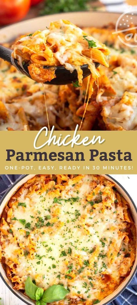 Chicken Marinara Pasta Bake, Baked Chicken Parmesan Pasta, Alfredo And Marinara Pasta With Chicken, Dinner With Marinara Sauce, One Pan Chicken Pasta Bake, Chicken Parmesan Pasta Recipe Easy, Chicken Parm And Pasta, Pasta Dishes Recipes Chicken, Chicken And Pasta Sauce Recipes