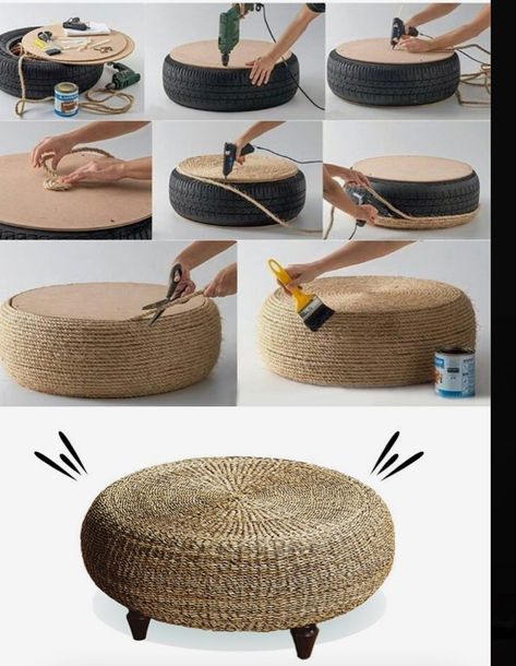 Tire Furniture, Tire Art, Diy Furniture Decor, Summer Mantle Decor, Rope Crafts Diy, Summer Decorating Ideas, Rope Crafts, Summer Home Decor, Rustic Garden Decor