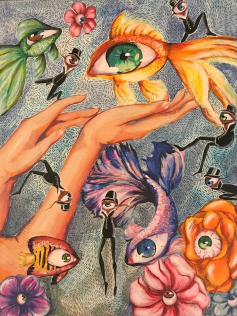 Weirdcore Grunge Drawings, Surreal Colored Pencil Drawing, Other Worldly Art, Eccentric Art Paintings, Funky Space Art, Weird Collage Art, Serialism Art, Eclectic Drawings, Eccentric Painting