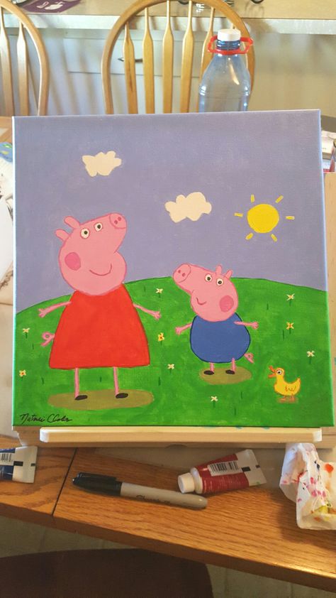 Peppa Pig Painting. Done with acrylic paints on canvas. Made for my neice. Peppa Pig Painting, Frozen Painting, Pig Painting, Pig Drawing, Pig Art, Canvas Drawings, Painting Canvases, Cute Canvas Paintings, Cute Canvas