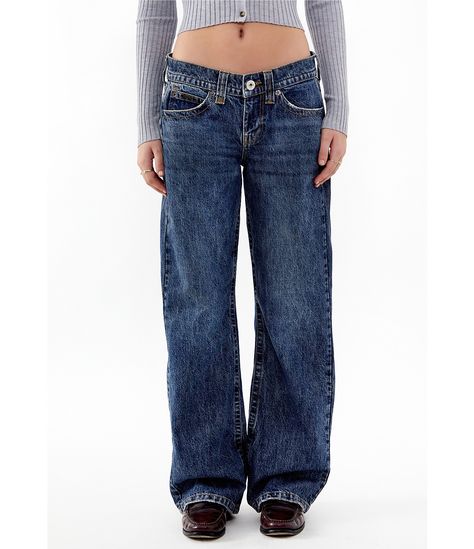 Low Rise Blue Jeans, Cute Winter Style, Levis 94 Baggy Jeans, Low Rise Track Pants, Low Rise 2000s Jeans, Casual Mid-rise Flare Jeans With Zip Fly, Casual Mid-rise Jeans With Zip Fly, Urban Style Medium Wash Bottoms With Zip Fly, Wide Leg Low Rise Jeans