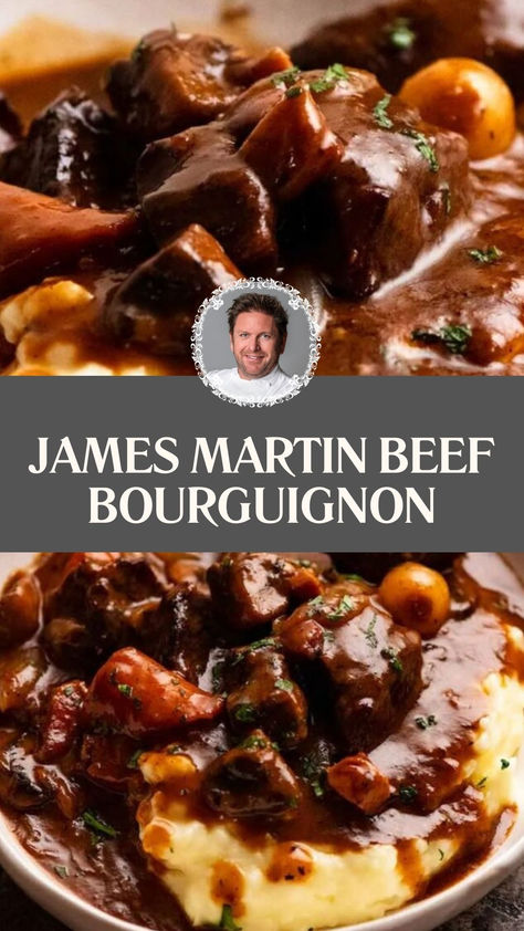 James Martin Beef Bourguignon Beef Bourguignon Julia Child Recipe, Anne Burrell Recipes, Fancy Beef Dinner Recipes, Beef Merlot Recipe, Julia Childs Beef Bourguignon, Beef Bouillon Recipe, Upscale Dinner Recipes, Beef Bourginon, Beef Burgundy Recipe