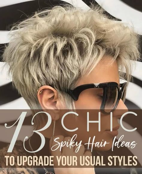 Spiky Pixie Haircut Spikes 2024, Short Flippy Hairstyles, Ladies Short Hair, Spiky Haircut, Spikey Short Hair, Spikey Hair, Shaggy Haircut, Haircut 90s, Edgy Hairstyles