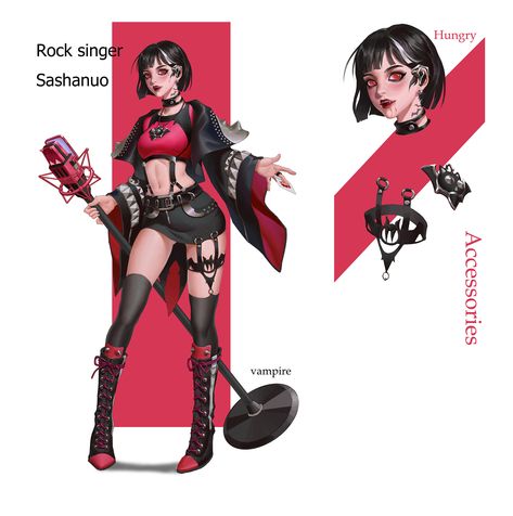 ArtStation - ROCK SINGER SASHANUO, 荒北 白鸦爷 Female Rock Stars, Rock Star Outfit, Rock Singer, Rocker Outfit, Art Outfit, Star Academy, Female Character Concept, Star Character, Punk Girl