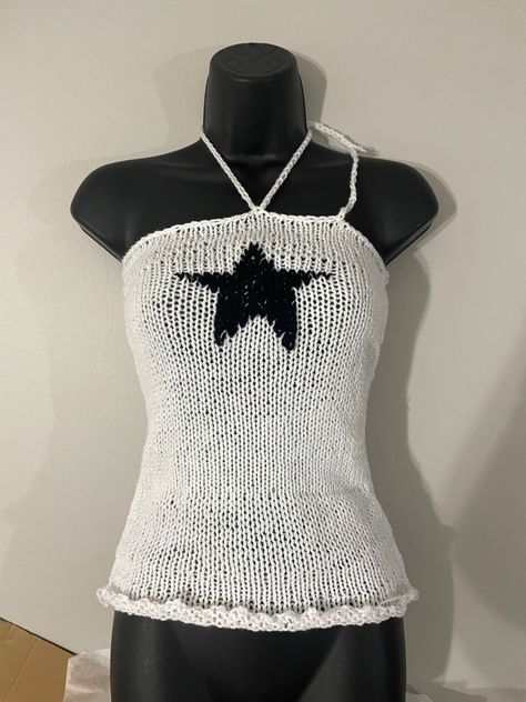 Crochet Star Clothes, Crochet Star Sweater, Knit Star Top, Crochet Star Top, Crochet Mesh Star Top Pattern, Crochet Star Bag Y2k, Star Tank Top Crochet, Crochet Knitwear, Star Halter Top Crochet