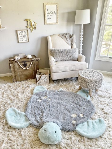 Sea Turtle Rug Claraloo Ocean Nursery Decor | Etsy Ocean Baby Rooms, Sea Turtle Nursery, Sea Life Nursery, Turtle Nursery, Ocean Nursery Decor, Under The Sea Nursery, Ocean Themed Nursery, Ocean Room, Baby Nursery Inspiration