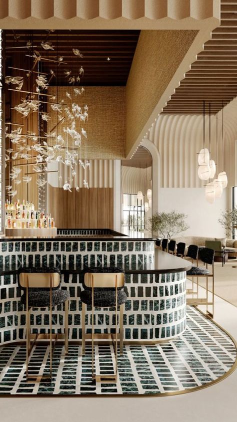 Cool Restaurant Interior Design, Restaurant Hotel Design, Counter Bar Ideas, Luxury Architecture Design, Resort Bar Design, Restaurant Interior Design Luxury, Elegant Restaurant Interior Design, Luxury Restaurant Design, Luxury Resort Interior