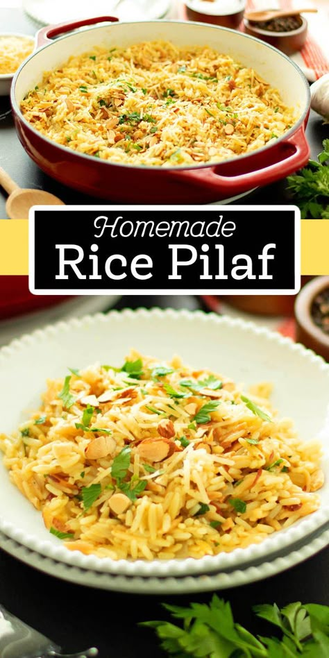 Rice Pilaf Recipe Orzo, Orzo Rice Pilaf, Homemade Rice Pilaf, Rice Pilaf Recipes, Toasted Orzo, Cauliflower Rice Pilaf, Flavor Rice, Rice Recipes Side, Tasty Rice Recipes