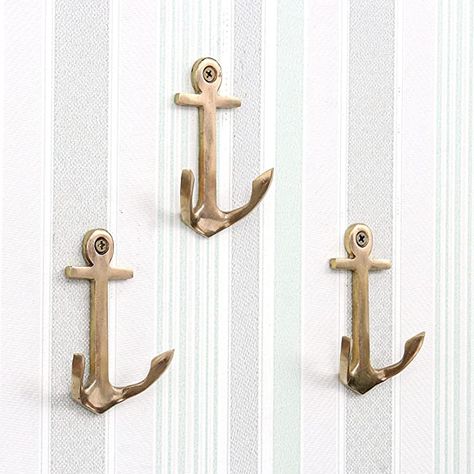 Nautical Wall Decor Ideas, Vintage Nautical Bathroom, Wall Anchors How To Use, Vintage Nautical Nursery, Hallway Hooks, Nautical Hooks On Wall, Seashell Shower Curtain Hooks, Dark Nautical, Nortical Theme Bathroom