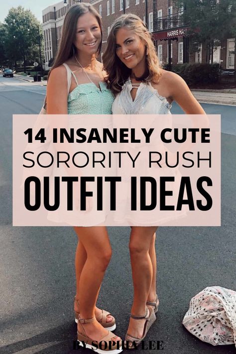 These sorority rush outfits are PERFECT. I'm a college freshman this year and am so excited for the rush process and to wear all of these super cute recruitment week outfits!! Rush Sisterhood Round, Outfits For Rushing Sorority Recruitment, College Rush Week Outfits, College Rush Outfits, Rush Week Dresses, Ole Miss Rush Outfits, Uf Panhellenic Recruitment Outfits, Rushing Outfits Sorority, Rush Week Outfits Round 1