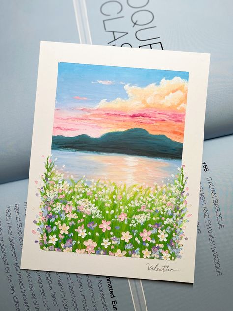 Soft Oil Pastel Art, Sunset Oil Pastel, Soft Oil Pastel, Sunset Garden, Art Mini Toile, Mini Toile, Oil Pastel Drawings Easy, Oil Pastels Painting, Painting Sunset