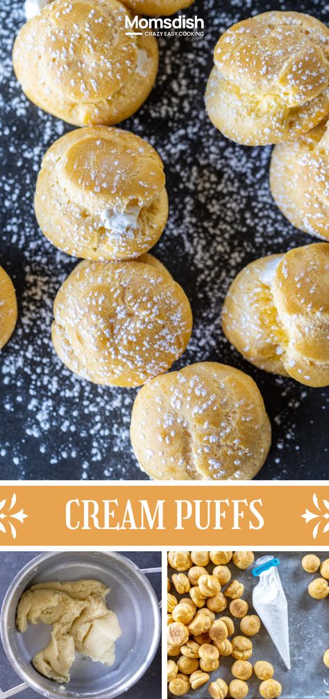 These cream puffs are the perfect holiday treat, featuring crispy choux pastry and a luscious sweetened whipped cream filling. With every bite, you'll fall in love with the rich, delicate flavor—sure to be a festive favorite at your holiday gatherings! Cream Puffs Dessert, Asian Pastry Recipes, Easy Pate A Choux Recipe, Christmas Cream Puffs, Gluten Free Cream Puffs, Mini Cream Puffs, Mini Cream Puff, Cream Puff Dessert, Cream Puffs Easy