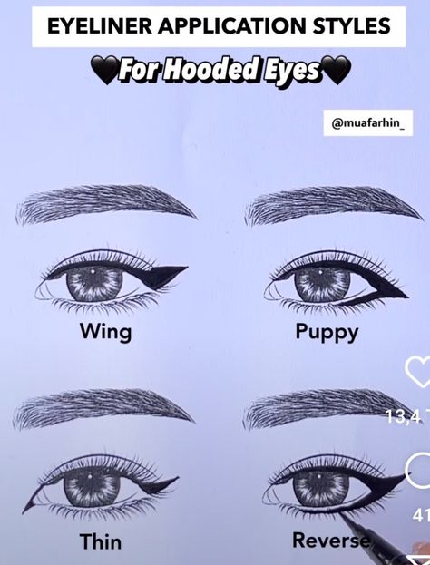 Cute Eyeliner For Hooded Eyes, Puppy Eyeliner For Hooded Eyes, Masc Eye Makeup, Puppy Eyeliner Hooded Eyes, Hooded Eye Eyeliner, Dog Eyeliner, Eyeliner Hooded, Puppy Eyeliner, Eyeliner Application