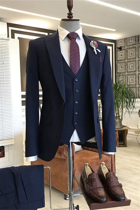 Dark Navy Blue 3 Piece Suit Men, Navy Blue 3 Piece Suit, Navy Blue Suit Men, 3 Piece Suit Men, Men's Business Suits, Blue Suit Men, Blue Suit Wedding, Mens Business, Wedding Suits Groom