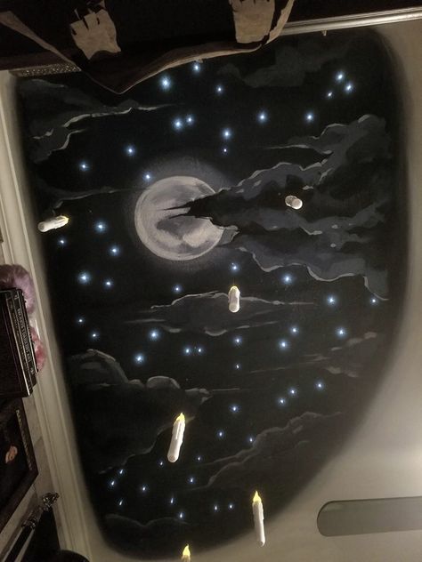 Harry Potter Kitchen Decor Ideas, Secret Harry Potter Room, Harry Potter Ceiling, Room Ideas Harry Potter, Harry Potter Bathroom Ideas, Harry Potter Playroom, Harry Potter Mural, Harry Potter Kids Room, Harry Potter Rooms