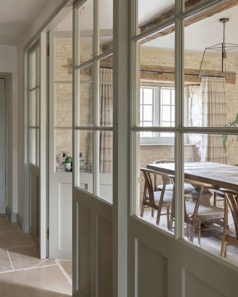 Glazed Partition, Modern Country Decor, Glass Partition Wall, Cotswold Cottage, Interior Windows, Cottage Interior, Kitchen Door, Pretty Room, The Cotswolds