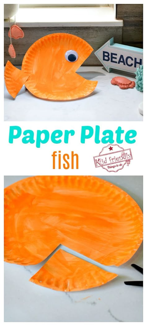 This Paper Plate Craft is perfect for little kids in preschool or big kids. This paper plate fish is an easy summer craft for all. www.kidfriendlythingstodo.com #paperplatecraft #easy #craft #preschool #kids #school #kindergarten Paper Plate Fish Craft, Plate Fish Craft, Paper Plate Fish, Babysitting Crafts, Fish Craft, Easy Toddler Crafts, Crafts Summer, Craft Preschool, Paper Plate Craft