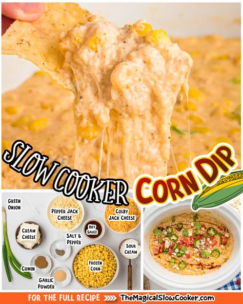 Featuring a variety of yummy cheeses, this Slow Cooker Corn Dip is sure to be a huge hit at your next holiday party. Thanks to the hefty portions of pepper jack cheese, colby jack cheese, and cream cheese, it's an appetizer choice that is super delicious. - The Magical Slow Cooker Slow Cooker Corn Dip, Slow Cooker Corn, Magical Slow Cooker, The Magical Slow Cooker, Corn Dip, Colby Jack, Cream Cheese Dips, Colby Jack Cheese, Pepper Jack Cheese