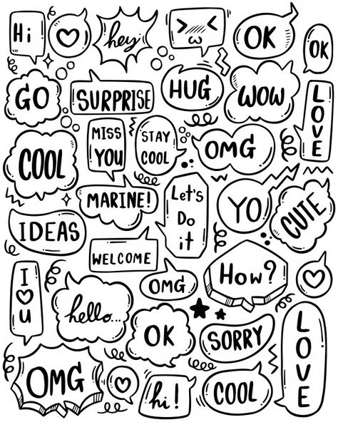 Cute Speech Bubble, Cloud Cartoon, Word Doodles, Massage Logo, Wrong Number Texts, Scrapbook Letters, Word Bubble, Text Bubble, Doodle Notes