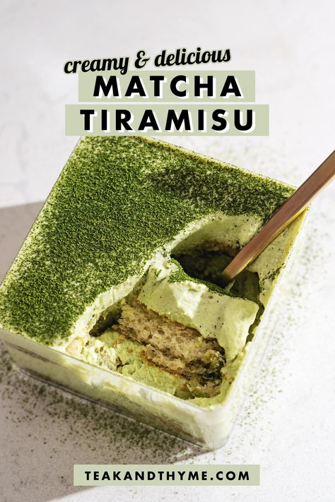 This is the BEST matcha tiramisu you'll make yet! This twist on a classic tiramisu is so delicious with its creamy matcha mascarpone cream and soft ladyfingers soaked in matcha. Matcha Tiramisu Recipe, Tiramisu Recipes, Matcha Tiramisu, Matcha Desserts, Sweet Matcha, Matcha Green Tea Recipes, Matcha Dessert, Tiramisu Dessert, Best Matcha