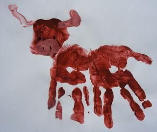 Handprint Ox Painting Ox Painting, Rodeo Crafts, Handprint Alphabet, Wild West Crafts, Longhorn Art, Bull Bear, Texas Crafts, Cowboy Crafts, Texas Theme