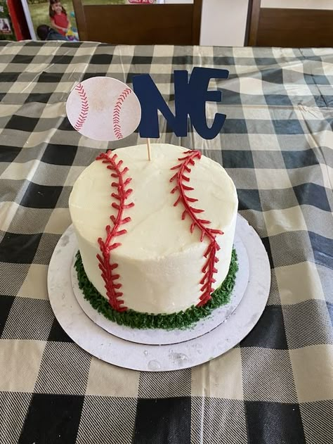 Decorated Cakes - Two Friendly Hosts Rookie Year Cake Smash, Smash Cake Baseball, Baseball Birthday Cakes For Boys, Rookie Year Smash Cake, Rookie Of The Year Smash Cake, Baseball 1st Birthday Cake, Baseball Smash Cake One Year Old, Baseball First Birthday Cake, Baseball Smash Cake