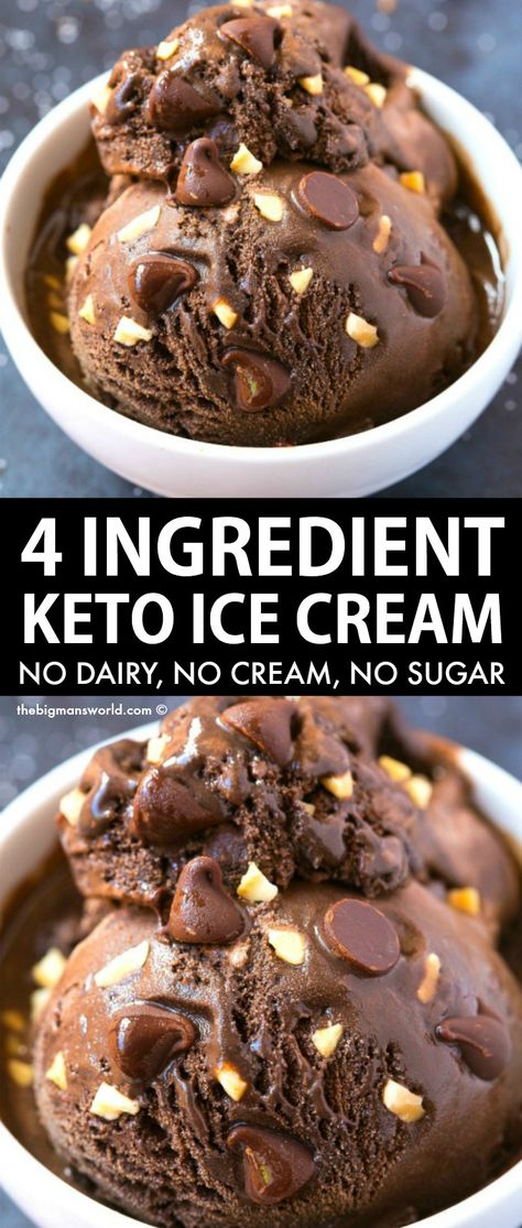 Keto Chocolate Ice Cream recipe using just 4 ingredients! Smooth, creamy and no churn low carb chocolate ice cream that can be made with an ice cream maker too! Diet Friendly Desserts, Low Carb Ice Cream Recipe, Chocolate Ice Cream Recipe, Paleo Gluten Free Recipes, Low Carb Ice Cream, Postre Keto, Sugar Free Vegan, Keto Ice Cream, Paleo Recipe