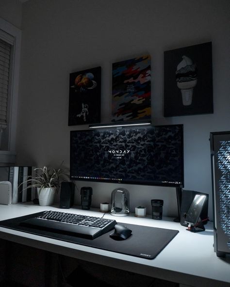 Sharing my photographer / Architect student setup!: battlestations White Desk Setup, Aesthetic Gaming, Tech Room, Minimal Desk, Architect Student, Gaming Desk Setup, Dream Desk, Computer Desk Setup, Home Studio Setup