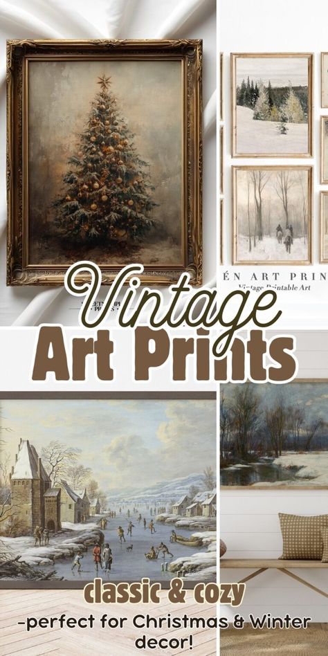 Vintage Wall Art Prints for a Cozy Christmas & Winter Refresh Free Vintage Winter Printables, Vintage Winter Pictures, Vintage Christmas Wall Art, Winter Printables Free Wall Art, Vintage Christmas Prints Free Printable, Free Printable Winter Wall Art, Winter Poster Ideas, Free Printable Christmas Wall Art, Vintage Christmas Artwork