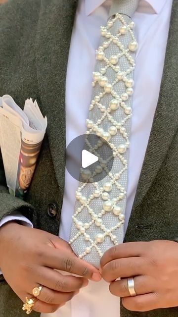 Upcycling Ties, Queer Formal, Tie Upcycle, Upcycle Ties, Tie Embroidery, Upcycle Shoes, Bridal Party Looks, Fancy Tie, Beads Clothes