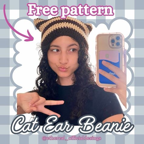 FREE CROCHET CAT EAR BEANIE PATTERN Perfect project for the upcoming fall season. Unique compared to a traditional beanie yet causal enough to wear everyday.🧶🐱 I’d love to see what you guys make with it, and of course you are free to sell your finished projects. #catearbeanie #crochetbeanie #fallcrochet #freecrochetpatterns #freepatterns #crochetaccessories #crochetfashion #patterndesign Cat Ear Beanie Pattern Free, How To Make A Cat Ear Beanie, Crochet Cat Hat Beanie Free Pattern, Free Cat Beanie Crochet Pattern, Striped Cat Beanie Crochet Pattern Free, Crochet Cat Ear Beanie Free Pattern, Cat Ear Beanie Crochet Pattern Free, Cat Beanie Crochet Pattern Free, Crochet Cat Beanie Pattern