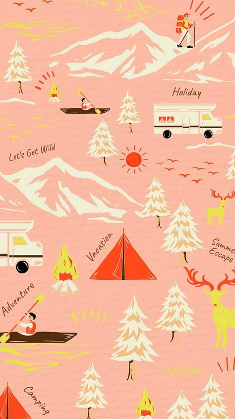 Camping Pattern Illustration, Camping Iphone Wallpaper, Iphone Wallpaper Cartoon, Iphone Wallpaper Retro, Tent Illustration, Ruby Wallpaper, Outdoors Logo Design, Aesthetic Mobile Wallpaper, Warm Wallpaper