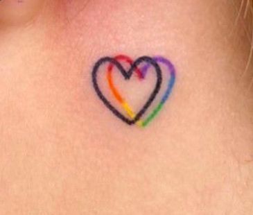 Cute Rainbow Tattoo Ideas, Tiny Pride Tattoos, Rainbow Hearts Tattoo, Pride Tatoos Ideas, Pride Heart Tattoo, Pride Month Tattoos, Small Lgbtq Tattoos, Rainbow Finger Tattoo, Simple Pride Tattoos