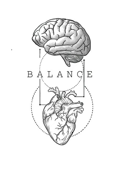 Fine Line Tattoo Heart Brain, Tattoo Ideas Heart And Brain, Brain Heart Drawing, Brain And Heart Tattoo Design, Modern Abstract Tattoo, Brain Over Heart Tattoo, Balance Tattoos For Women, Art Psychology Drawing, Psychological Tattoos