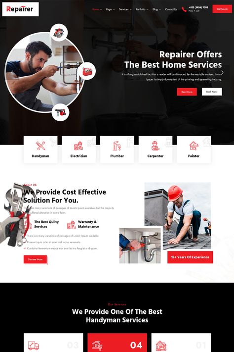 Repairer – Handyman Services & Maintenance WordPress Theme Is A Perfect Solution For Creating Professional Website For Renovation Services & Maintenance Services Such As Plumbing, Electrical Work, Carpentry, Home Repair, Refurbishment, Windows & Doors Installation And All Kinds Of Home Maintenance Websites Maintenance Website Design, Window Website Design, Home Renovation Website Design, Electrical Website Design, Handyman Website Design, Plumbing Website Design, Plumber Website, Engineering Website, Website Sample