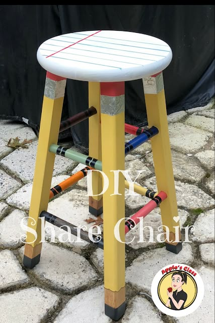 Teacher Stools, Share Chair, Teacher Chair, Teacher Chairs, Stool Makeover, Painted Stools, Teacher Craft, Furniture Make, Teachers Diy