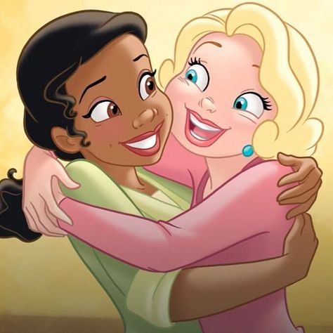 Lottie Tiana, Disney Princess Kiss, Princess Lottie, Tiana And Charlotte, Cute Movie Characters, Anika Noni Rose, Disney Princess And The Frog, Charlotte La Bouff, Different Universe