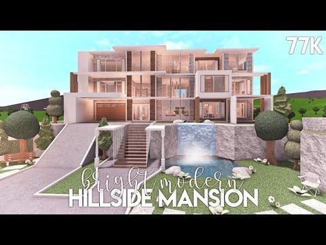 Hillside Mansion Bloxburg, Bloxburg House Ideas Mansion Layout, Hillside Mansion, Blocksburg House, Roblox Houses, Bloxburg Mansion, Bloxburg Beach House, Bloxburg Home Ideas, Hills Pictures