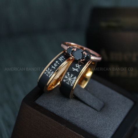 Vikings Wedding, Nordic Rings, Viking Rings, Viking Wedding Ring, Jewelry Couple, Nordic Runes, Viking Wedding, Rose Gold Tungsten, Rings Black