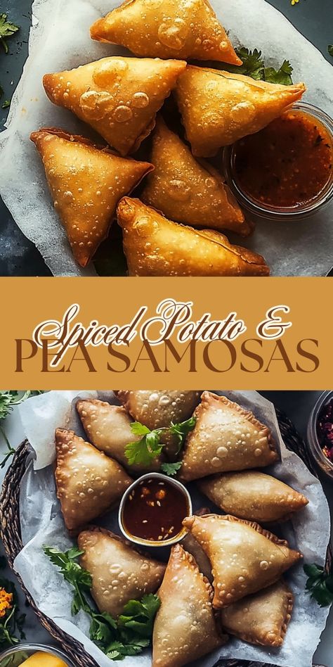 These Samosas are easy to prepare and incredibly versatile! 🥟✨ Filled with a savory spiced filling, these crispy pockets of goodness are perfect for appetizers, snacks, or even as a side dish. Serve with chutney for an authentic experience.  📌 Save this pin to make crispy and delicious samosas that everyone will love! #Samosas #IndianSnacks #EasyAppetizers #VersatileRecipes #CrispyAndFlavorful #PartyFood Samosa Chutney Recipes, Samosa Tart, Potato And Pea Samosa Recipe, Samosa Recipe Indian, Samosa Chutney, Indian Samosa Recipe, Samosas Recipe, Samosa Filling, Craving Recipes