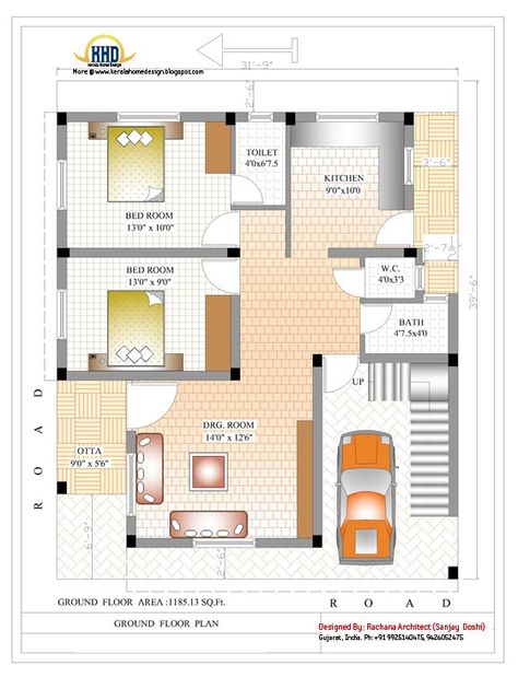 Ground floor house plan - 2370 Sq.Ft. 1000 Sq Ft House Plans, 1700 Sq Ft House Plans, 1500 Sq Ft House Plans, 1000 Sq Ft House, 1500 Sq Ft House, 2bhk House Plan, Unique House Plans, Plan Floor, Cool House Plans