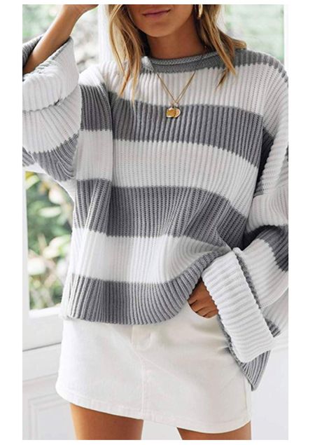 19 Chic Oversized Sweaters Under $40 On Amazon Fall Fashion Sweaters, Pullover Mode, Drop Shoulder Sweaters, Business Outfit, Casual Stripes, Mua Sắm, Loose Sweater, Color Block Sweater, Pullover Shirt