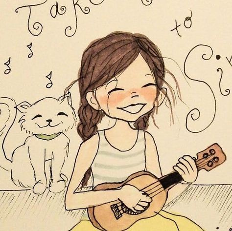 Ukulele Drawing, Inspo Sketch, Singing Drawing, Guitar Artwork, Ukulele Art, Cvc Word, Animal Doodles, Children's Illustration, Graphic Ideas