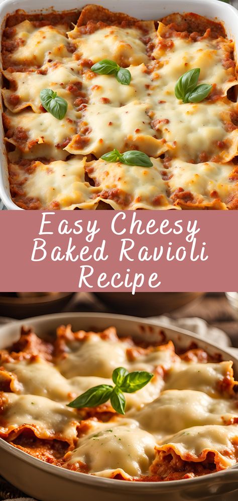 Easy Cheesy Baked Ravioli Recipe | Cheff Recipes Frozen Ravioli Recipes, Ravioli Dinner Ideas, Ravioli Sauce Recipe, Cheese Ravioli Recipe, Sausage Ravioli, Baked Ravioli Casserole, Baked Ravioli Recipe, Baked Ravioli, Ravioli Bake