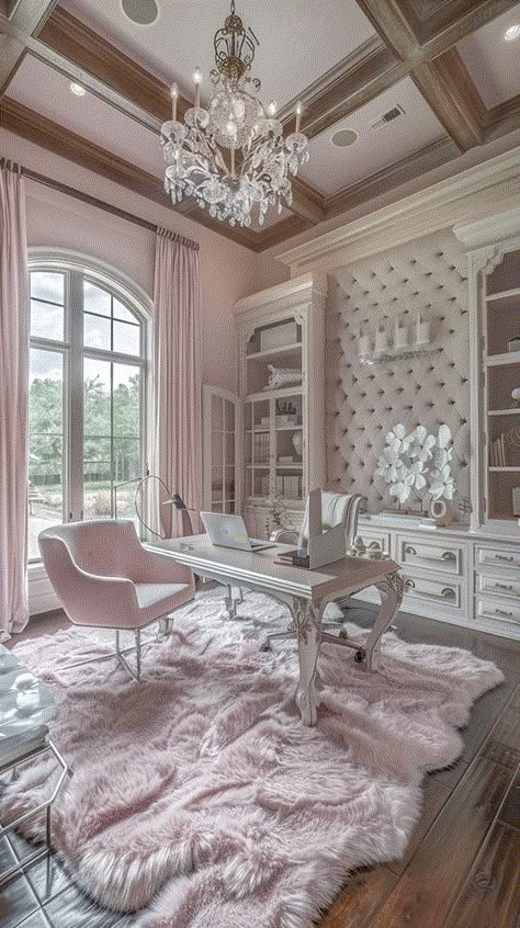 Rustic Bohemian Interior Design :: Behance Pink Office Design, Pink Office Aesthetic, Fancy Interior Design, Coquette Office, Pink Interior Design, Office Update, Interior Design Behance, Chanel Aesthetic, Fancy Office