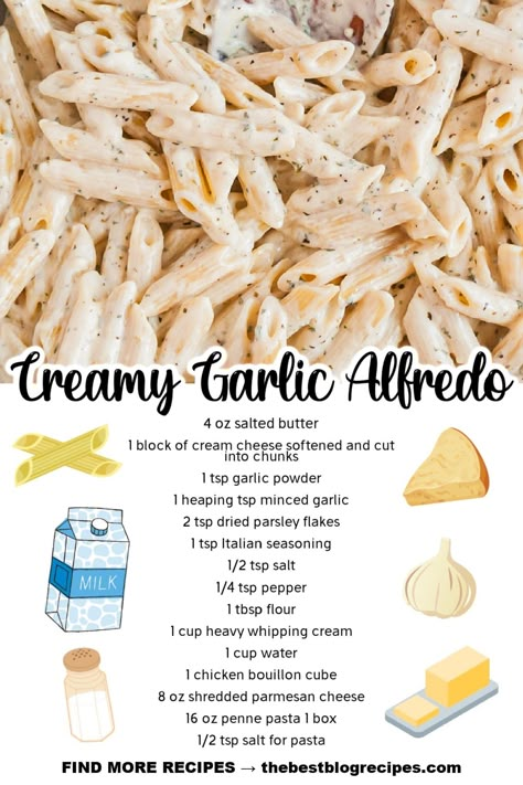 Cheesy Hamburger Pasta, Hamburger Pasta, Weird Food Combos, Family Easy Dinner, Creamy Garlic Pasta, Alfredo Sauce Recipe Easy, Chicken Recipes Dinner, Alfredo Sauce Recipe Homemade, Homemade Recipe Books