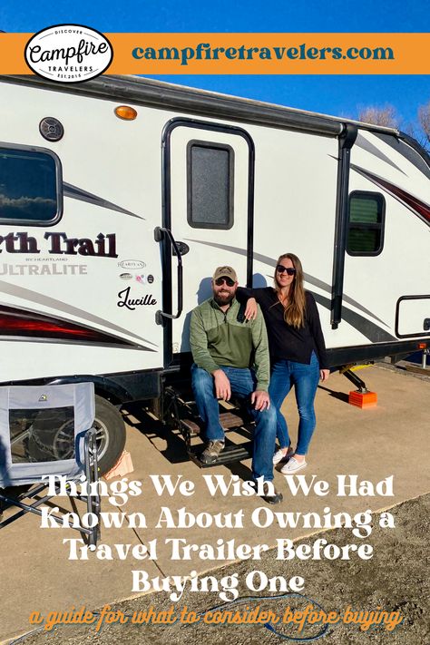 Travel Trailer Necessities, Travel Trailer Upgrades, Travel Trailer Living Full Time, Trailer Necessities, Travel Trailer Must Haves, Travel Trailer Tips, Packing A Trailer For Camping, Camping In A Camper, Living Full Time In A Travel Trailer