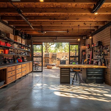 Metal Shop Building With Living Quarters, Barndominium Ideas Garage, Farm Shop Ideas Workshop, Tool Shop Ideas, Workshop Building Ideas, Work Shops Ideas, Rv Garage Ideas, Farmhouse Garage Interior, Barndominium Workshop